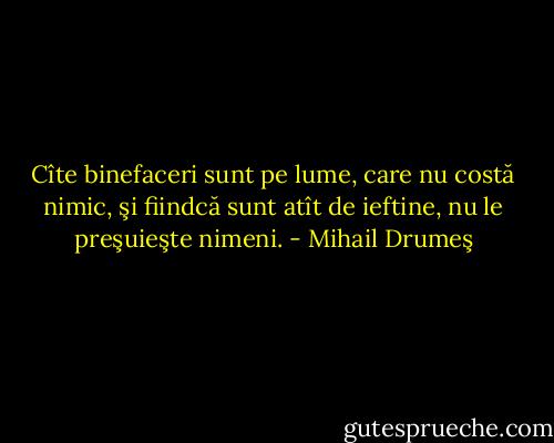 Cîte binefaceri sunt pe lume, care nu costă nimic, şi fiindcă sunt atît de ieftine, nu le preşuieşte nimeni. - Mihail Drumeş