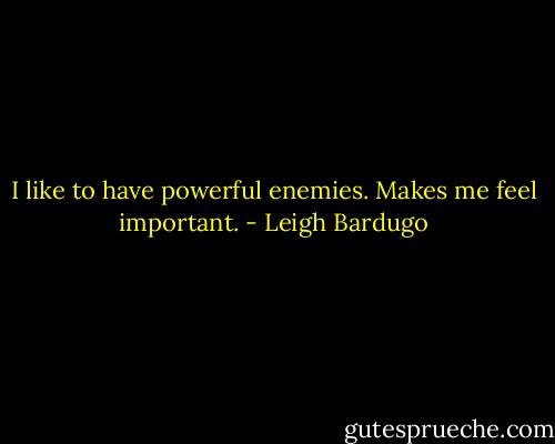 I like to have powerful enemies. Makes me feel important. - Leigh Bardugo