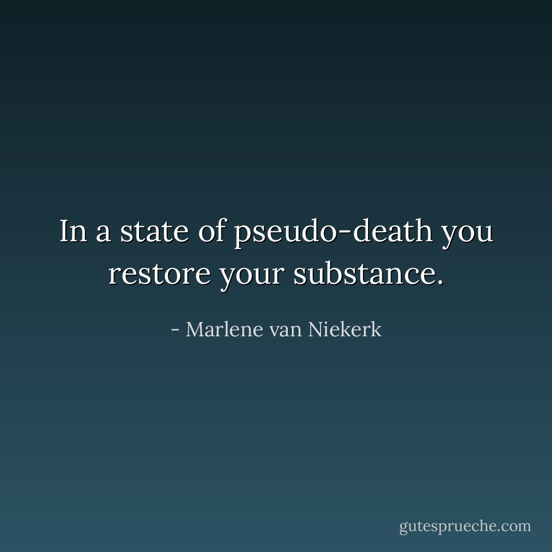 In a state of pseudo-death you restore your substance. - Marlene van Niekerk