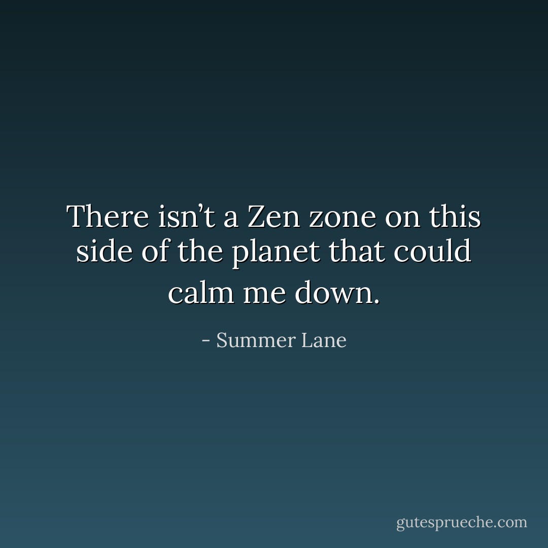 There isn’t a Zen zone on this side of the planet that could calm me down. - Summer Lane