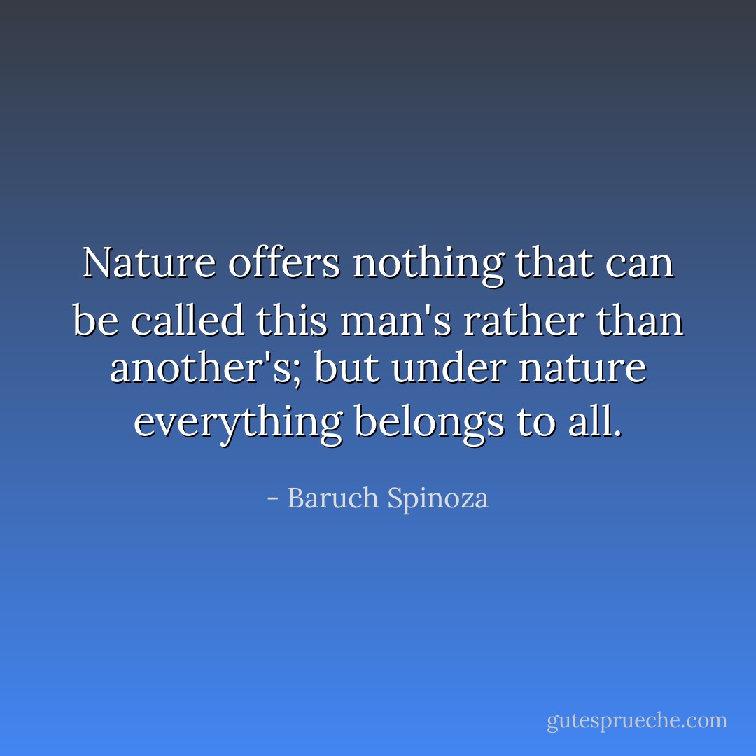 Nature offers nothing that can be called this man's rather than another's; but under nature everything belongs to all. - Baruch Spinoza
