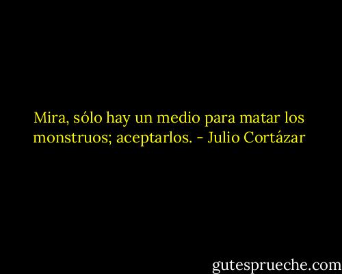 Mira, sólo hay un medio para matar los monstruos; aceptarlos. - Julio Cortázar