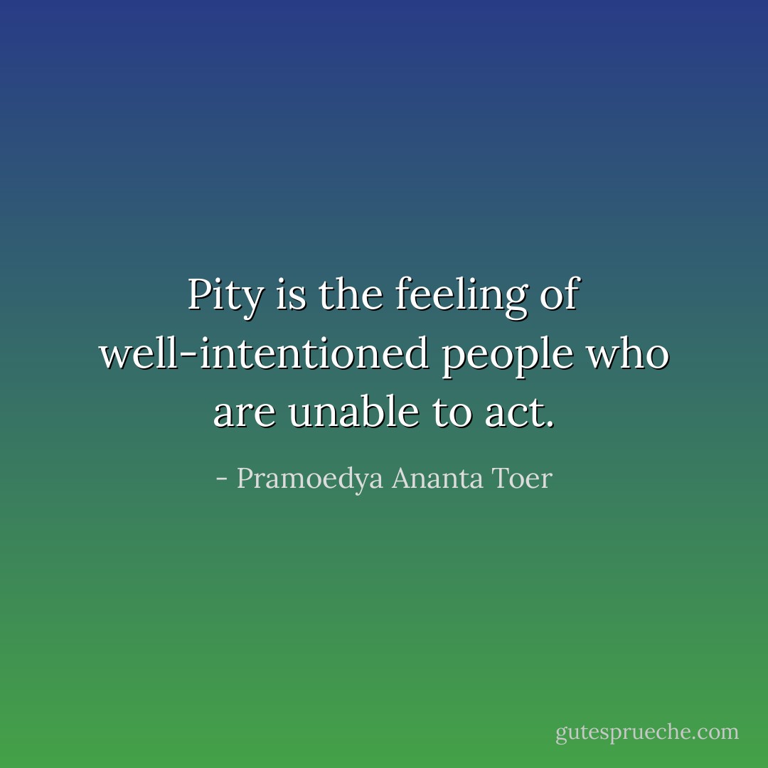Pity is the feeling of well-intentioned people who are unable to act. - Pramoedya Ananta Toer