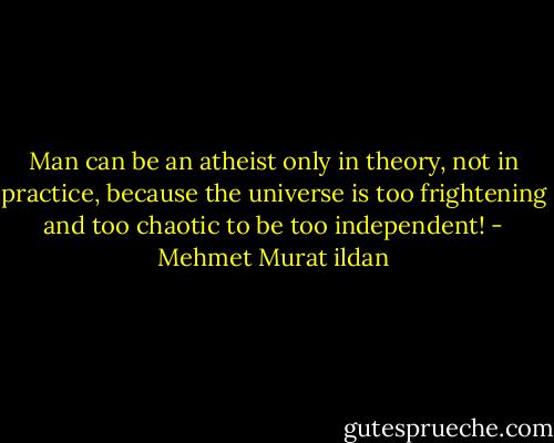 Man can be an atheist only in theory, not in practice, because the universe is too frightening and too chaotic to be too independent! - Mehmet Murat ildan