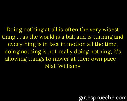 Doing nothing at all is often the very wisest thing ... as the world is a ball and is turning and everything is in fact in motion all the time, doing nothing is not really doing nothing, it's allowing things to mover at their own pace - Niall Williams