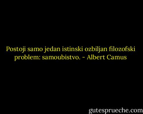 Postoji samo jedan istinski ozbiljan filozofski problem: samoubistvo. - Albert Camus