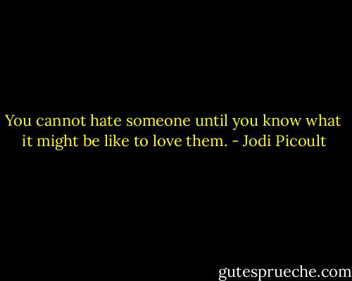 You cannot hate someone until you know what it might be like to love them. - Jodi Picoult