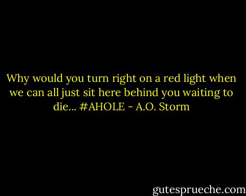 Why would you turn right on a red light when we can all just sit here behind you waiting to die... #AHOLE - A.O. Storm