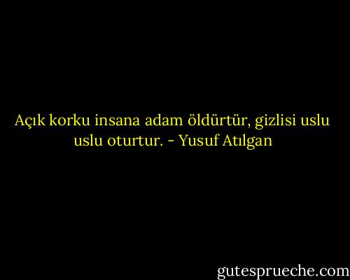 Açık korku insana adam öldürtür, gizlisi uslu uslu oturtur. - Yusuf Atılgan