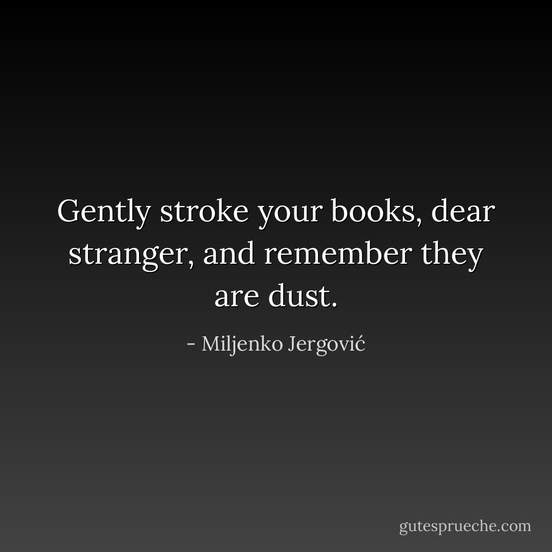 Gently stroke your books, dear stranger, and remember they are dust. - Miljenko Jergović