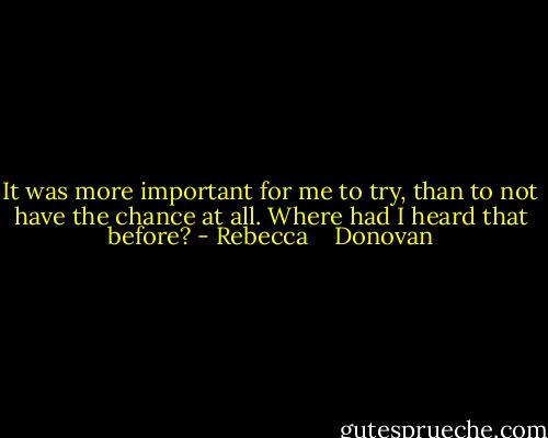 It was more important for me to try, than to not have the chance at all. Where had I heard that before? - Rebecca    Donovan