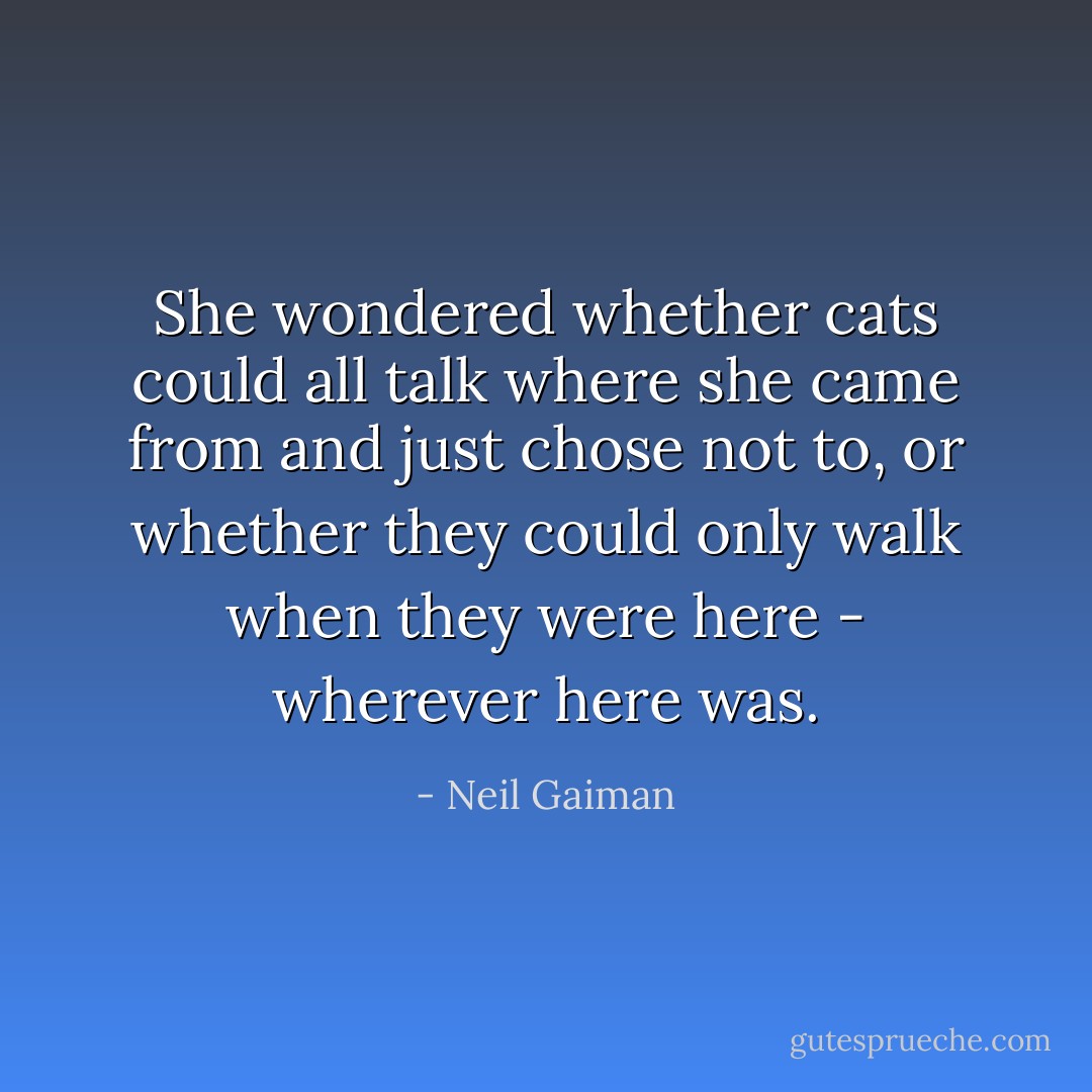 She wondered whether cats could all talk where she came from and just chose not to, or whether they could only walk when they were here - wherever here was. - Neil Gaiman