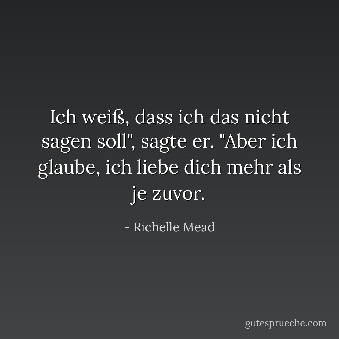 Ich weiß, dass ich das nicht sagen soll", sagte er. "Aber ich glaube, ich liebe dich mehr als je zuvor. - Richelle Mead<