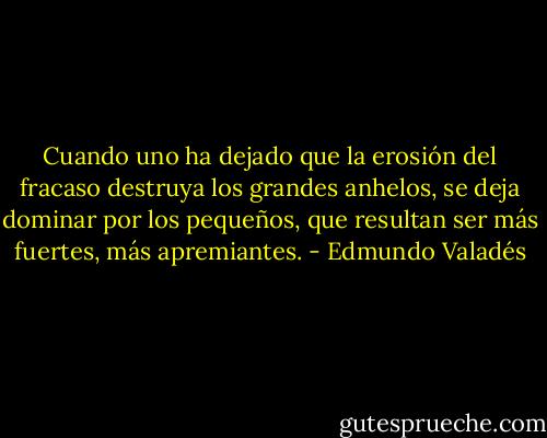 Cuando uno ha dejado que la erosión del fracaso destruya los grandes anhelos, se deja dominar por los pequeños, que resultan ser más fuertes, más apremiantes. - Edmundo Valadés