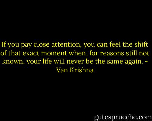 If you pay close attention, you can feel the shift of that exact moment when, for reasons still not known, your life will never be the same again. - Van Krishna