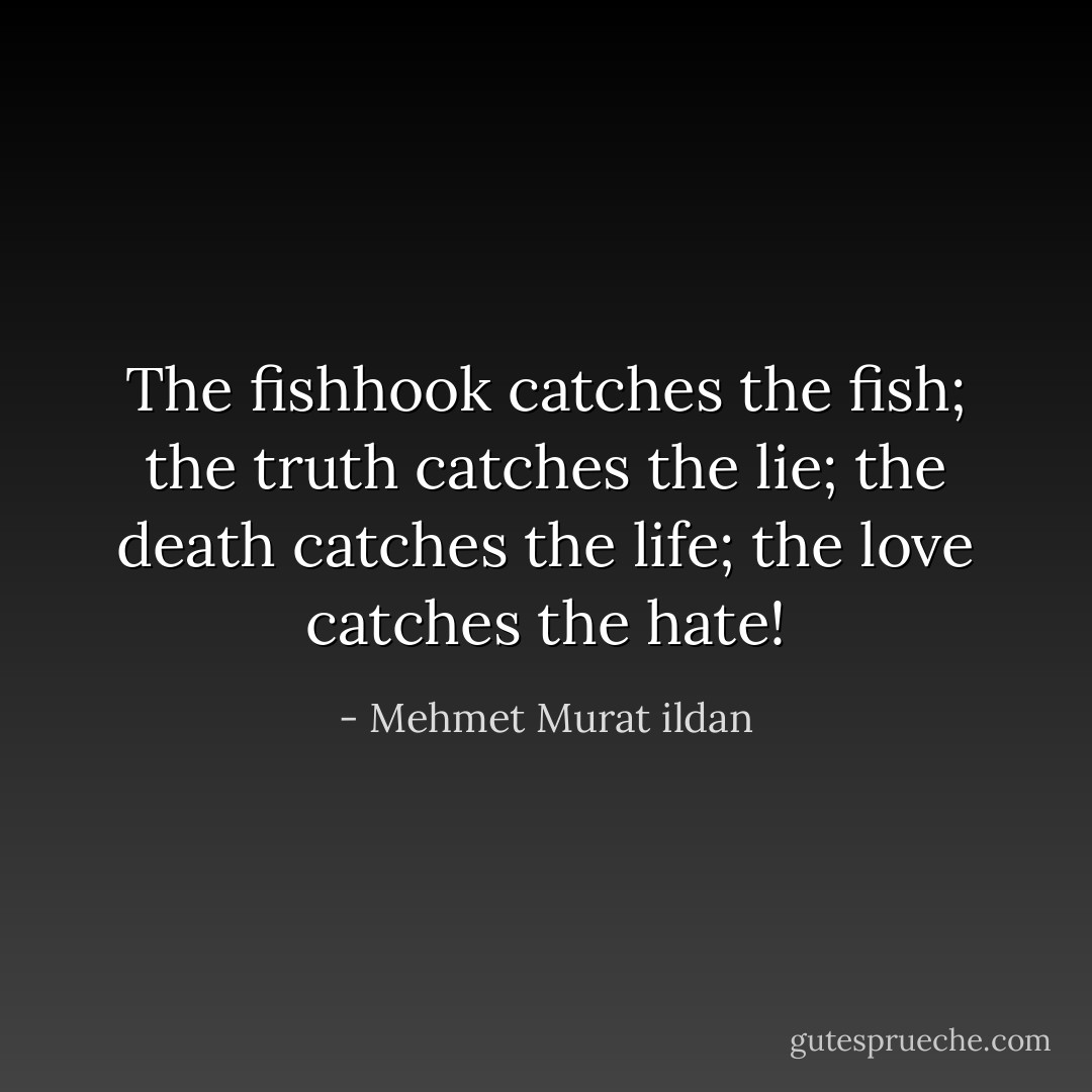 The fishhook catches the fish; the truth catches the lie; the death catches the life; the love catches the hate! - Mehmet Murat ildan