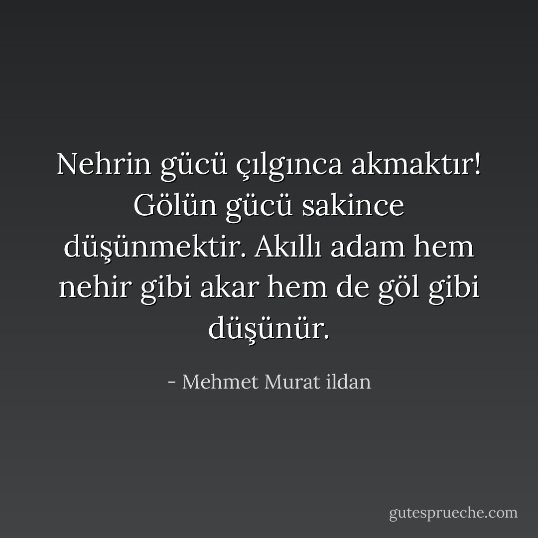 Nehrin gücü çılgınca akmaktır! Gölün gücü sakince düşünmektir. Akıllı adam hem nehir gibi akar hem de göl gibi düşünür. - Mehmet Murat ildan