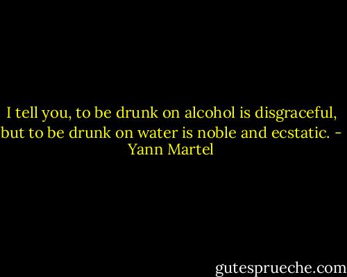 I tell you, to be drunk on alcohol is disgraceful, but to be drunk on water is noble and ecstatic. - Yann Martel