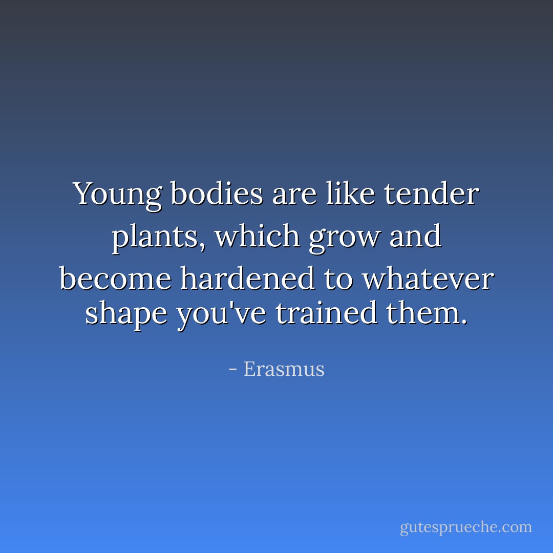 Young bodies are like tender plants, which grow and become hardened to whatever shape you've trained them. - Erasmus