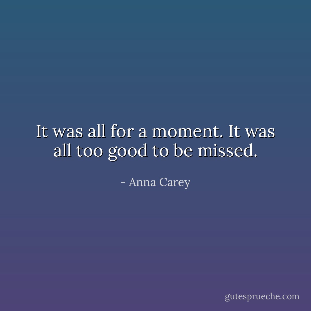It was all for a moment. It was all too good to be missed. - Anna Carey