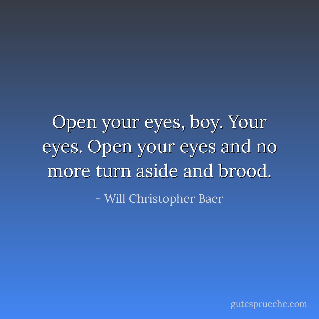 Open your eyes, boy. Your eyes. Open your eyes and no more turn aside and brood. - Will Christopher Baer