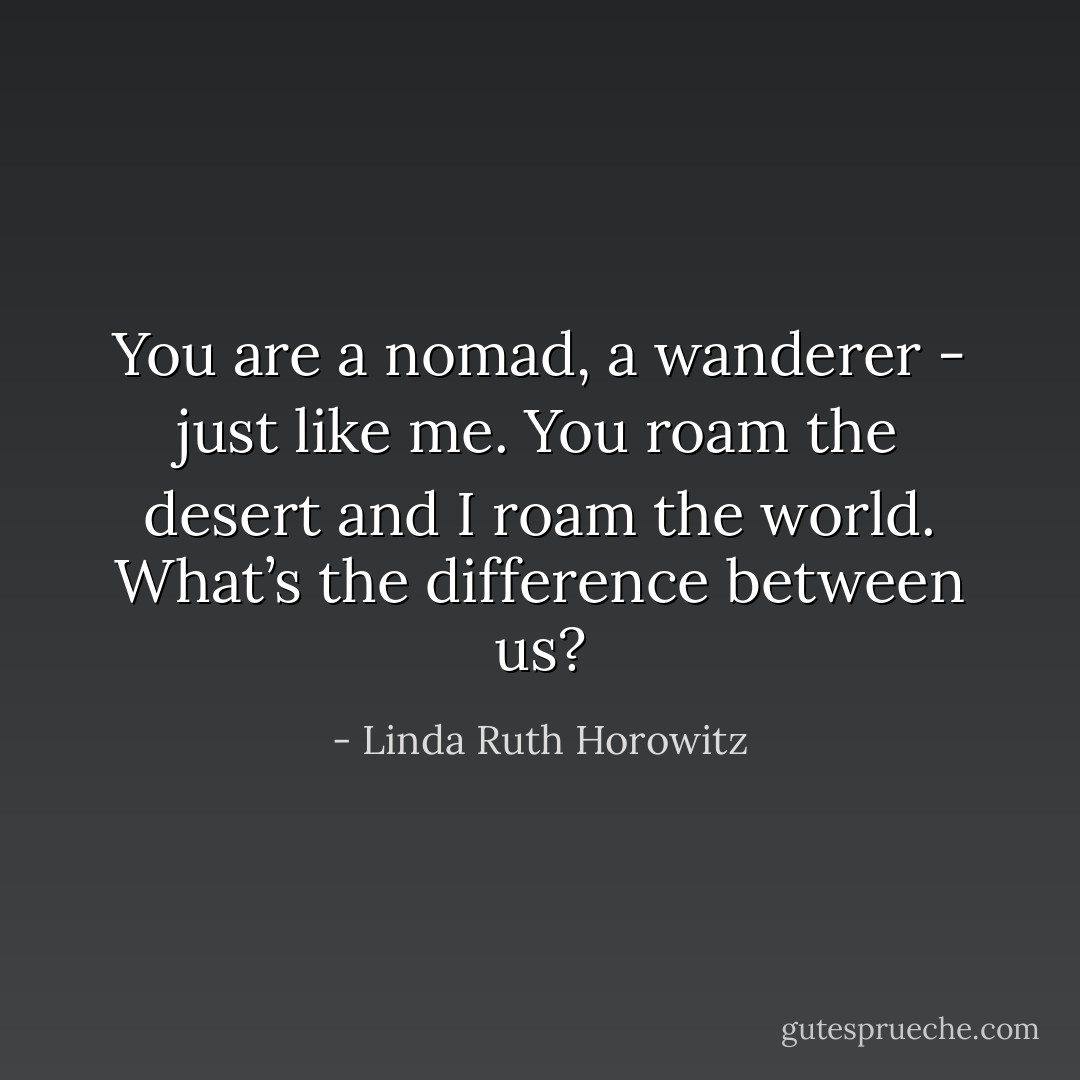 You are a nomad, a wanderer - just like me. You roam the desert and I roam the world. What’s the difference between us? - Linda Ruth Horowitz