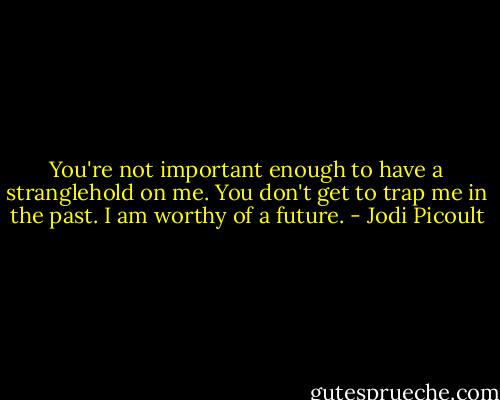You're not important enough to have a stranglehold on me. You don't get to trap me in the past. I am worthy of a future. - Jodi Picoult