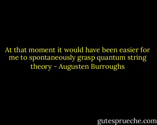 At that moment it would have been easier for me to spontaneously grasp quantum string theory - Augusten Burroughs