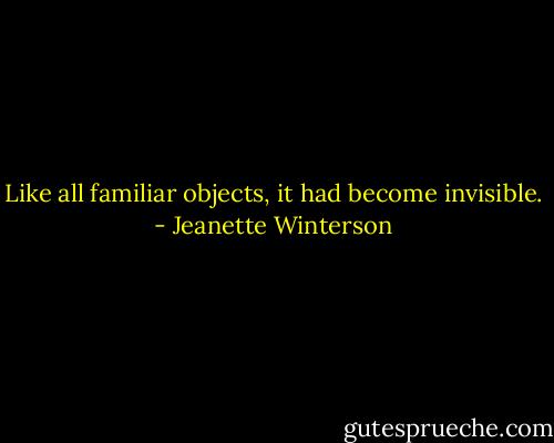 Like all familiar objects, it had become invisible. - Jeanette Winterson