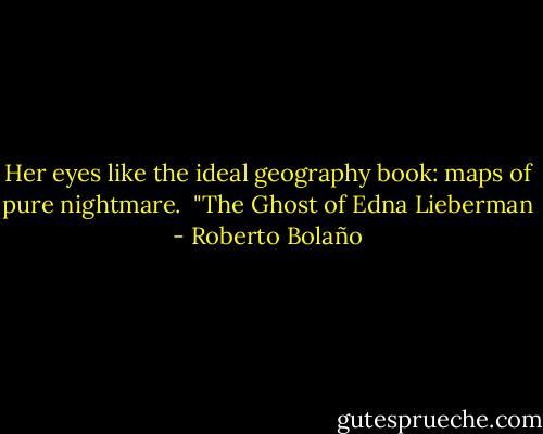 Her eyes like the ideal<br />geography book:<br />maps of pure nightmare.<br /><br />"The Ghost of Edna Lieberman - Roberto Bolaño