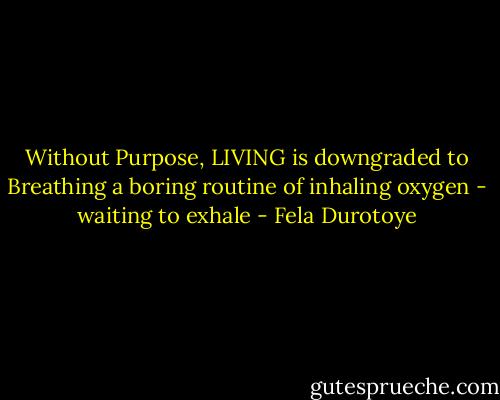 Without Purpose, LIVING is downgraded to Breathing a boring routine of inhaling oxygen - waiting to exhale - Fela Durotoye