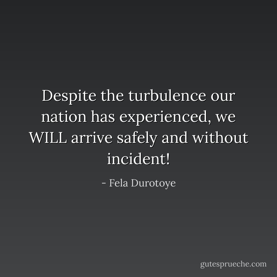 Despite the turbulence our nation has experienced, we WILL arrive safely and without incident! - Fela Durotoye