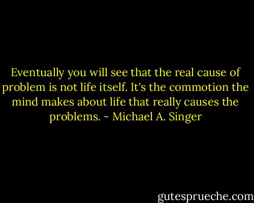 Eventually you will see that the real cause of problem is not life itself. It's the commotion the mind makes about life that really causes the problems. - Michael A. Singer
