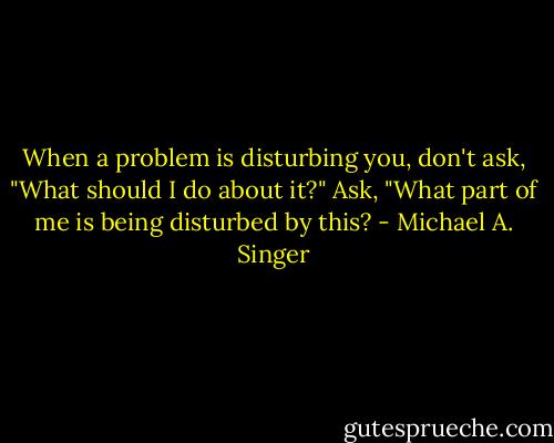 When a problem is disturbing you, don't ask, "What should I do about it?" Ask, "What part of me is being disturbed by this? - Michael A. Singer