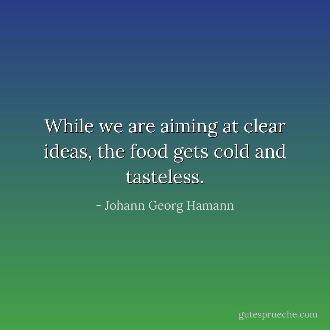 While we are aiming at clear ideas, the food gets cold and tasteless. - Johann Georg Hamann