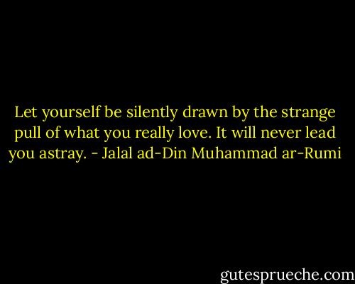 Let yourself be silently drawn by the strange pull of what you really love. It will never lead you astray. - Jalal ad-Din Muhammad ar-Rumi