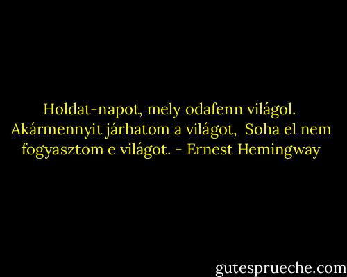 Holdat-napot, mely odafenn világol. <br />Akármennyit járhatom a világot, <br />Soha el nem fogyasztom e világot. - Ernest Hemingway