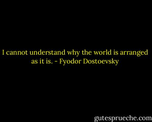 I cannot understand why the world is arranged as it is. - Fyodor Dostoevsky