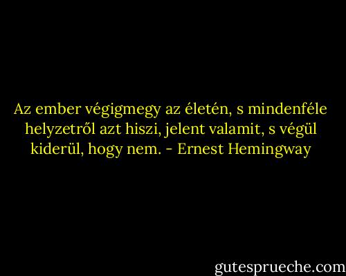 Az ember végigmegy az életén, s mindenféle helyzetről azt hiszi, jelent valamit, s végül kiderül, hogy nem. - Ernest Hemingway