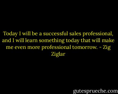 Today I will be a successful sales professional, and I will learn something today that will make me even more professional tomorrow. - Zig Ziglar