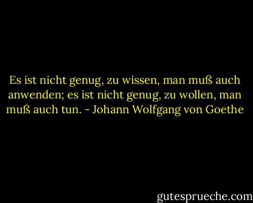 Es ist nicht genug, zu wissen, man muß auch anwenden; es ist nicht genug, zu wollen, man muß auch tun. - Johann Wolfgang von Goethe
