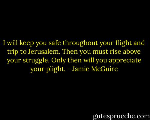 I will keep you safe throughout your flight and trip to Jerusalem. Then you must rise above your struggle. Only then will you appreciate your plight. - Jamie McGuire