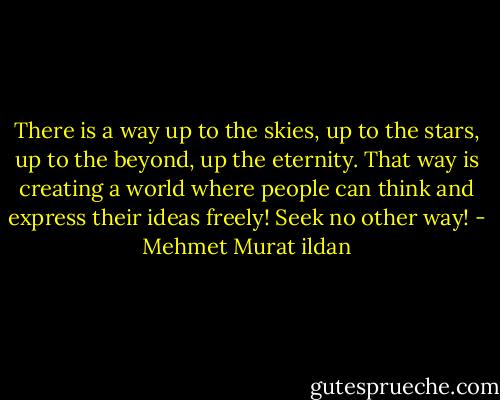 There is a way up to the skies, up to the stars, up to the beyond, up the eternity. That way is creating a world where people can think and express their ideas freely! Seek no other way! - Mehmet Murat ildan
