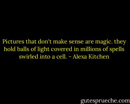 Pictures that don't make sense are magic. they hold balls of light covered in millions of spells swirled into a cell. - Alexa Kitchen