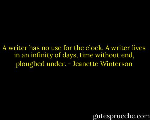 A writer has no use for the clock. A writer lives in an infinity of days, time without end, ploughed under. - Jeanette Winterson