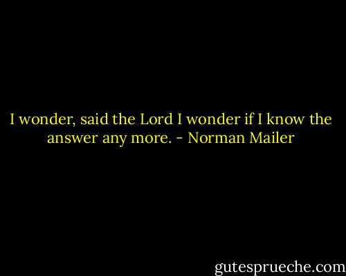 I wonder, said the Lord I wonder if I know the answer any more. - Norman Mailer