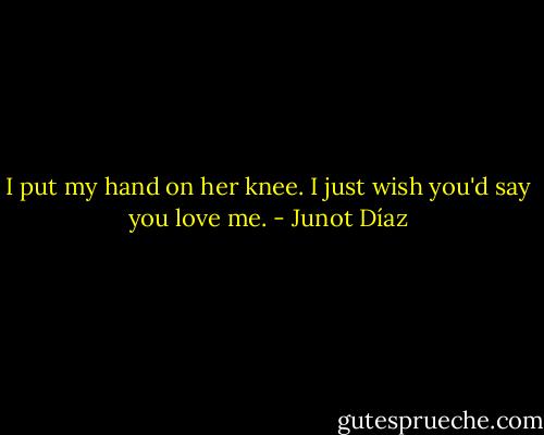 I put my hand on her knee. I just wish you'd say you love me. - Junot Díaz