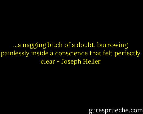 ...a nagging bitch of a doubt, burrowing painlessly inside a conscience that felt perfectly clear - Joseph Heller