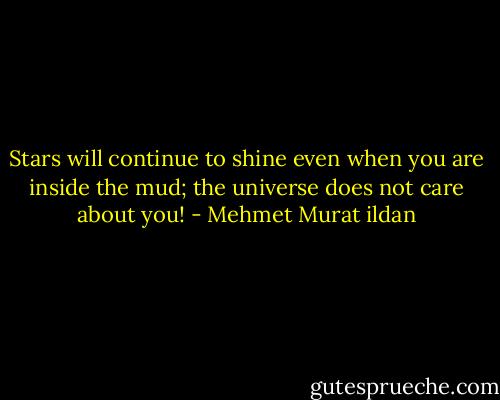 Stars will continue to shine even when you are inside the mud; the universe does not care about you! - Mehmet Murat ildan