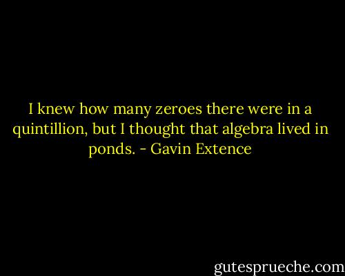 I knew how many zeroes there were in a quintillion, but I thought that algebra lived in ponds. - Gavin Extence